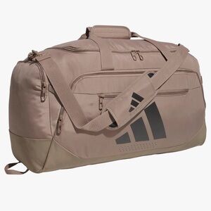 Adidas Beige/Brown Medium Duffel Bag with Charcoal Grey Logo